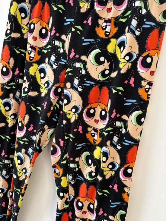 Powerpuff Girls Allover Cartoon Print Joggers Black Y2K Lounge Pants Size M - Picture 2 of 8